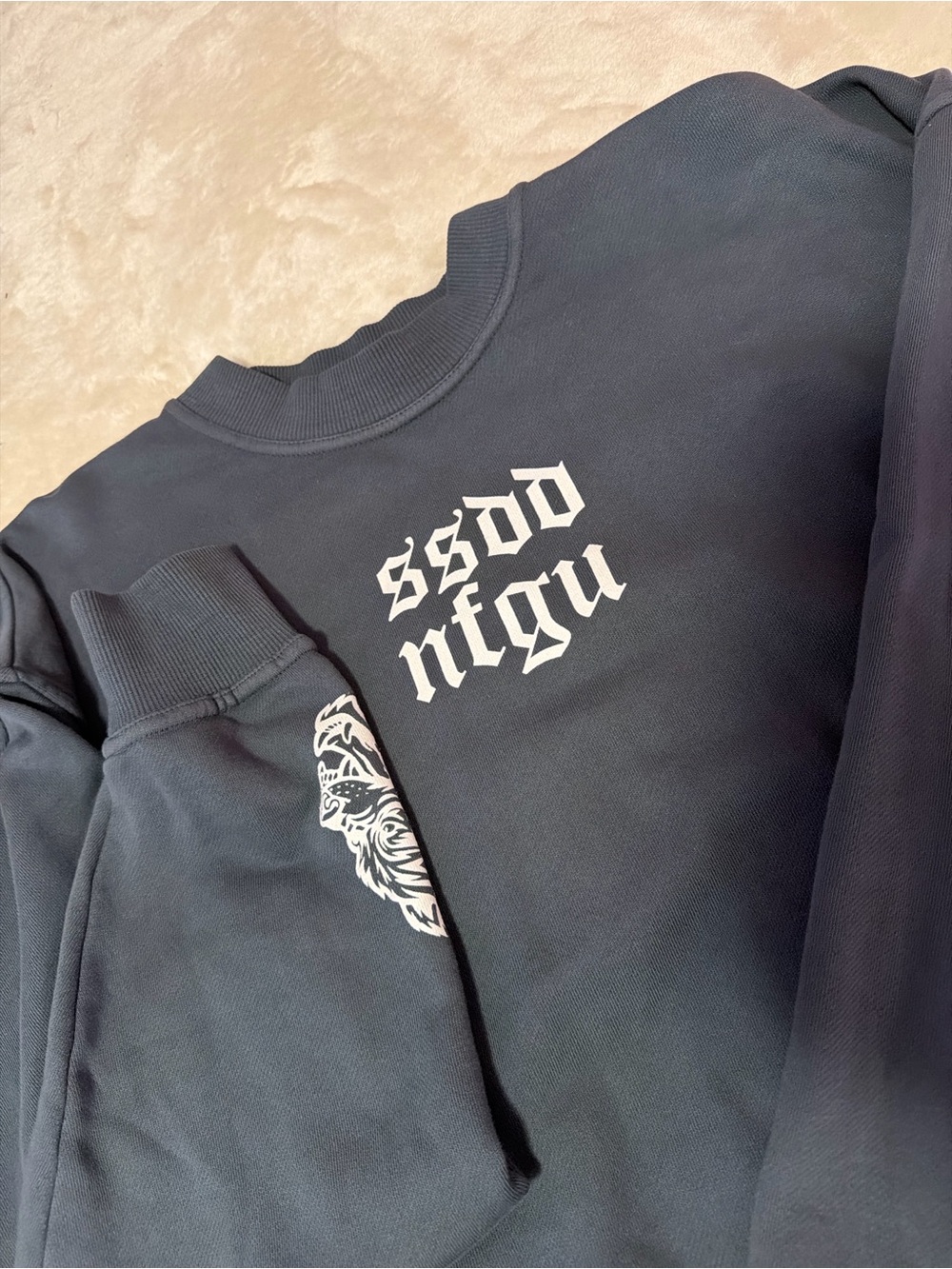 Darc Sport Black Crewneck Sweatshirt with White Gothic Chest Print